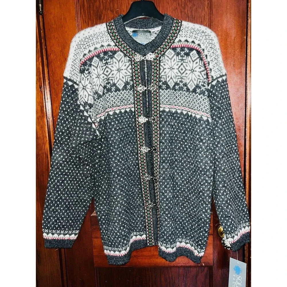 NWT Squaw Valley Sweater Cardigan Grey White Snowflake Nordic Wool SMALL S - Picture 3 of 5